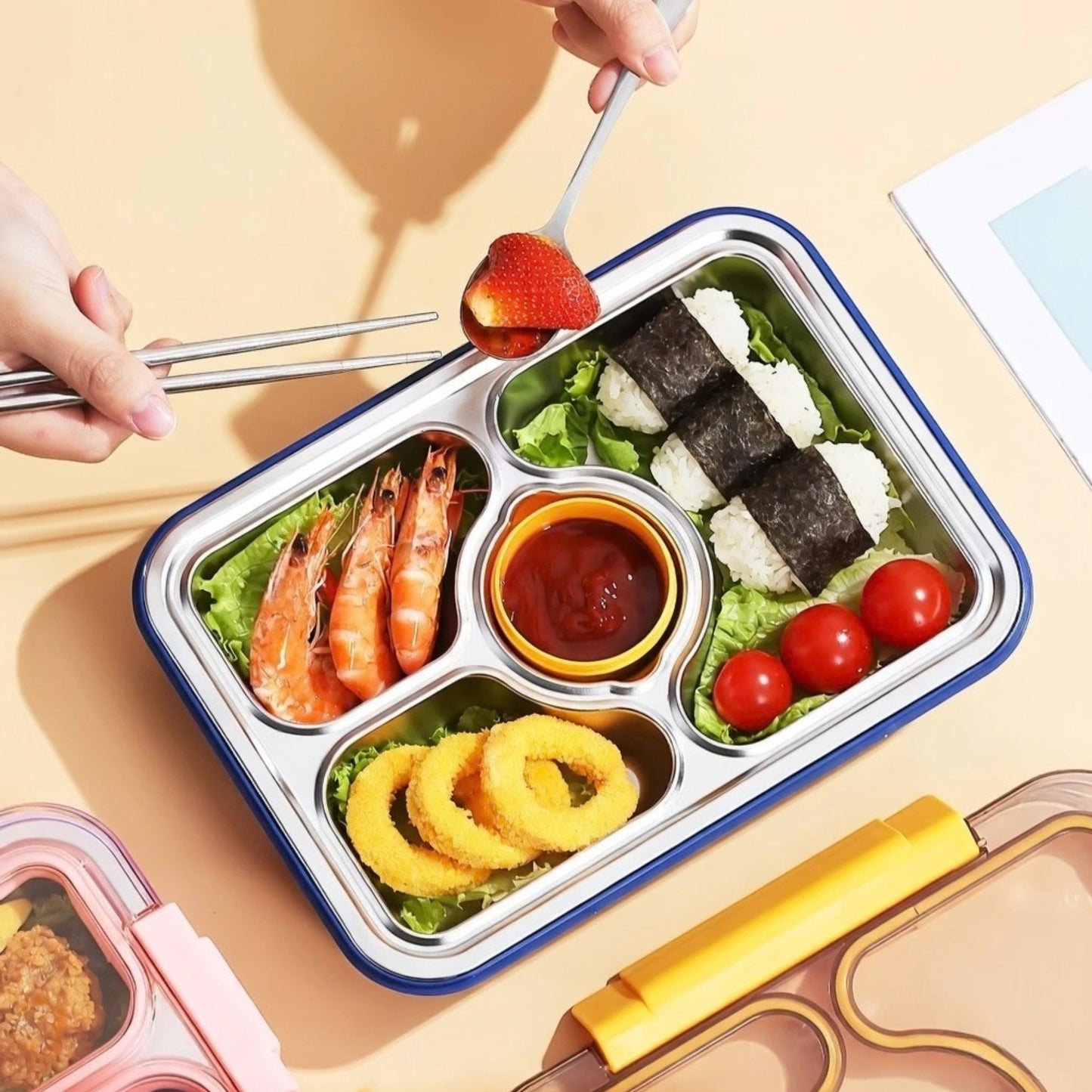 Stainless Steel Bento Lunch Box with Sauce Cup